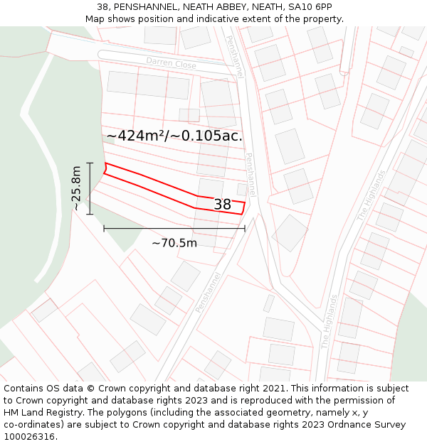 38, PENSHANNEL, NEATH ABBEY, NEATH, SA10 6PP: Plot and title map