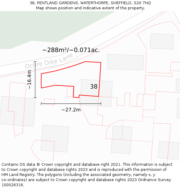 38, PENTLAND GARDENS, WATERTHORPE, SHEFFIELD, S20 7NQ: Plot and title map