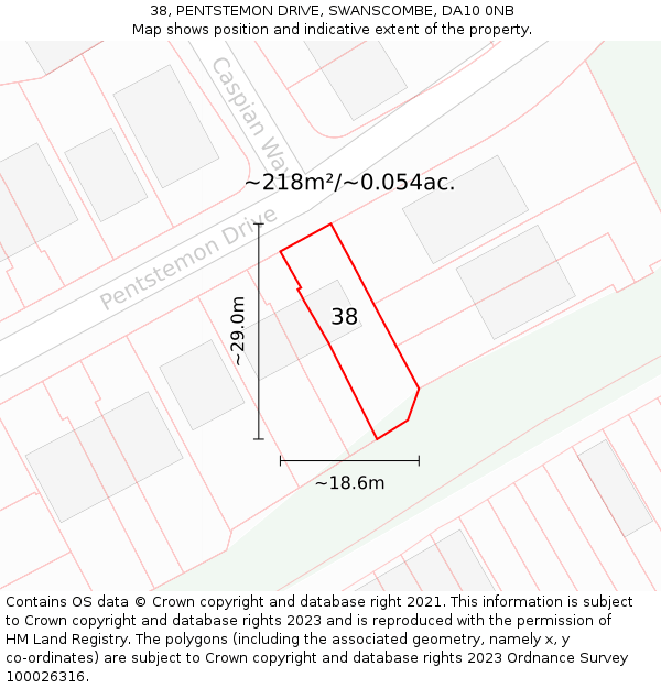 38, PENTSTEMON DRIVE, SWANSCOMBE, DA10 0NB: Plot and title map