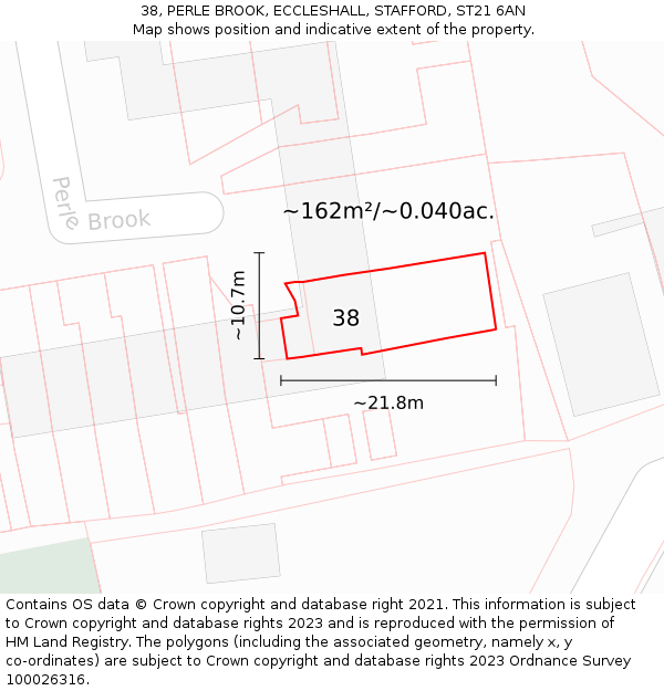 38, PERLE BROOK, ECCLESHALL, STAFFORD, ST21 6AN: Plot and title map