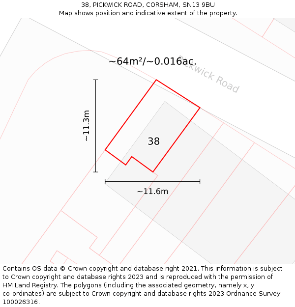 38, PICKWICK ROAD, CORSHAM, SN13 9BU: Plot and title map