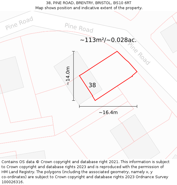 38, PINE ROAD, BRENTRY, BRISTOL, BS10 6RT: Plot and title map