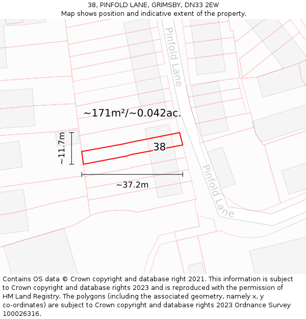 38, PINFOLD LANE, GRIMSBY, DN33 2EW: Plot and title map