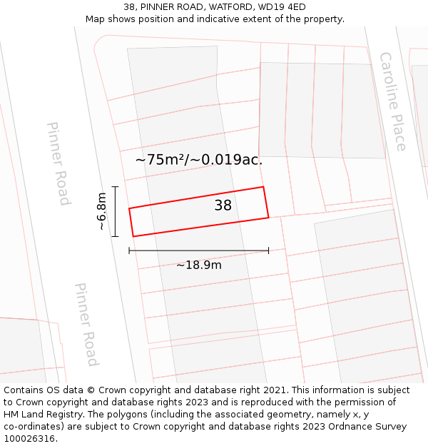 38, PINNER ROAD, WATFORD, WD19 4ED: Plot and title map