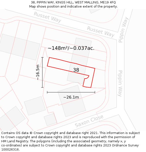 38, PIPPIN WAY, KINGS HILL, WEST MALLING, ME19 4FQ: Plot and title map