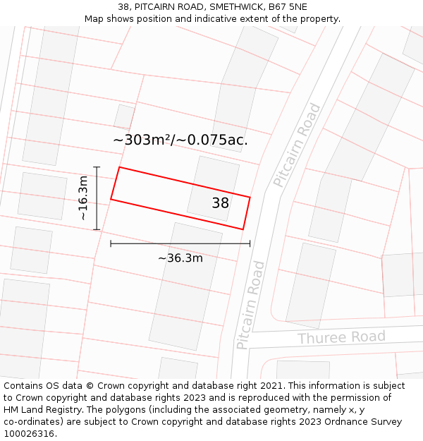 38, PITCAIRN ROAD, SMETHWICK, B67 5NE: Plot and title map