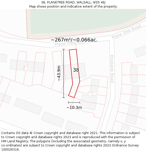 38, PLANETREE ROAD, WALSALL, WS5 4EJ: Plot and title map