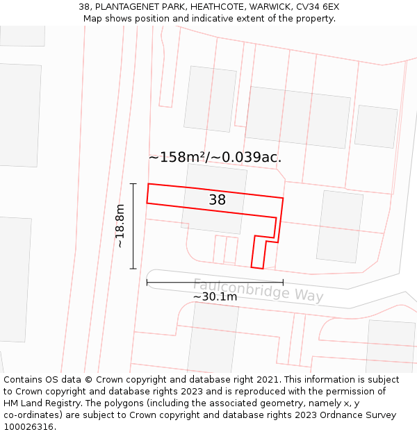 38, PLANTAGENET PARK, HEATHCOTE, WARWICK, CV34 6EX: Plot and title map