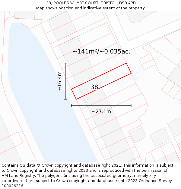 38, POOLES WHARF COURT, BRISTOL, BS8 4PB: Plot and title map