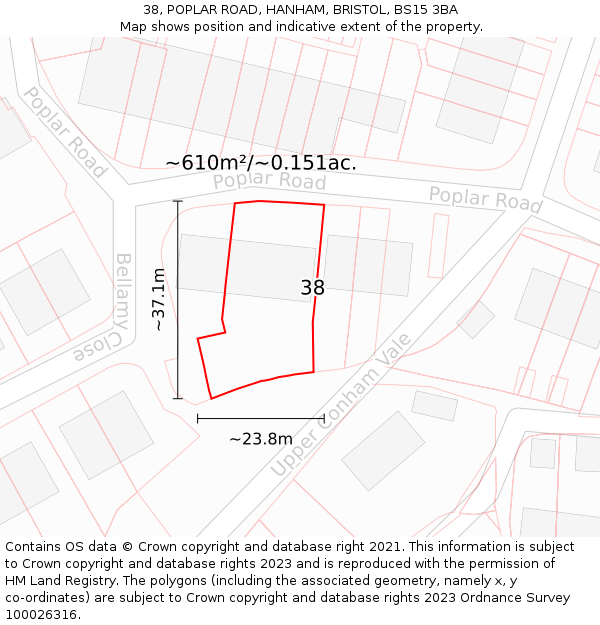 38, POPLAR ROAD, HANHAM, BRISTOL, BS15 3BA: Plot and title map