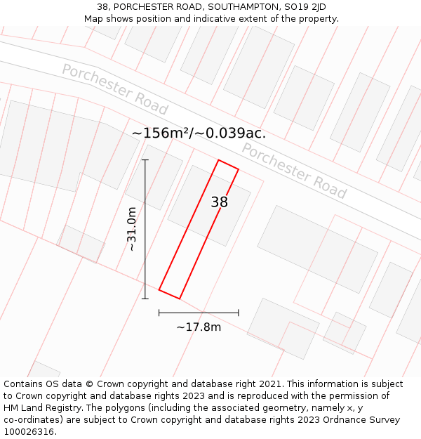 38, PORCHESTER ROAD, SOUTHAMPTON, SO19 2JD: Plot and title map