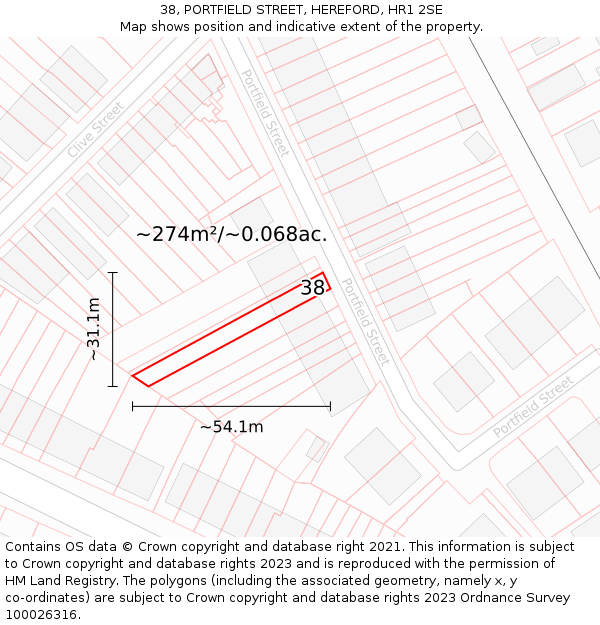 38, PORTFIELD STREET, HEREFORD, HR1 2SE: Plot and title map