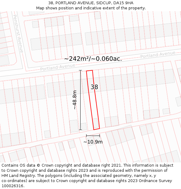 38, PORTLAND AVENUE, SIDCUP, DA15 9HA: Plot and title map