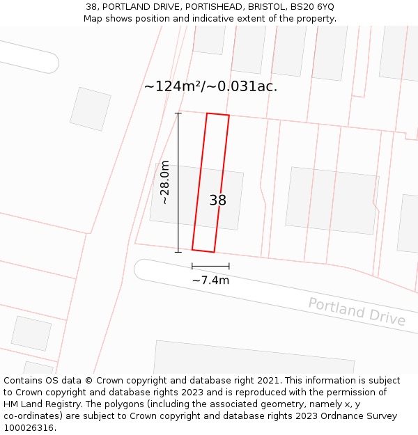 38, PORTLAND DRIVE, PORTISHEAD, BRISTOL, BS20 6YQ: Plot and title map
