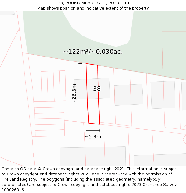 38, POUND MEAD, RYDE, PO33 3HH: Plot and title map