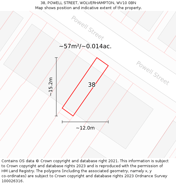 38, POWELL STREET, WOLVERHAMPTON, WV10 0BN: Plot and title map