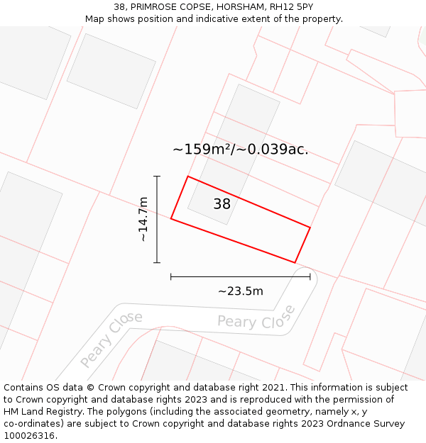 38, PRIMROSE COPSE, HORSHAM, RH12 5PY: Plot and title map