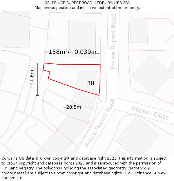 38, PRINCE RUPERT ROAD, LEDBURY, HR8 2FA: Plot and title map