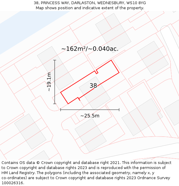 38, PRINCESS WAY, DARLASTON, WEDNESBURY, WS10 8YG: Plot and title map