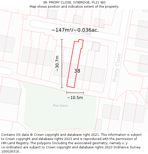 38, PRIORY CLOSE, IVYBRIDGE, PL21 9JG: Plot and title map
