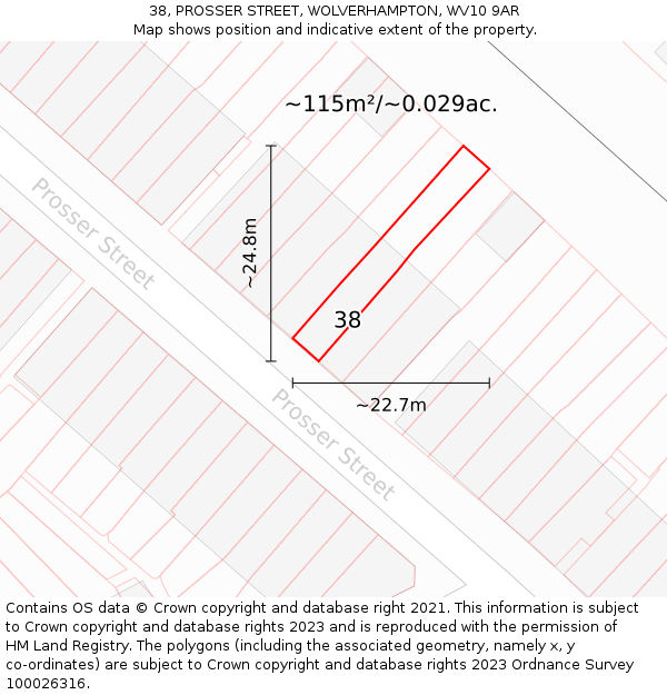 38, PROSSER STREET, WOLVERHAMPTON, WV10 9AR: Plot and title map