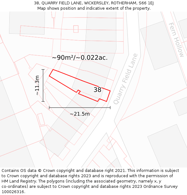 38, QUARRY FIELD LANE, WICKERSLEY, ROTHERHAM, S66 1EJ: Plot and title map
