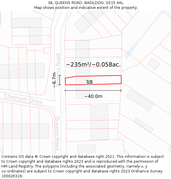 38, QUEENS ROAD, BASILDON, SS15 4AL: Plot and title map