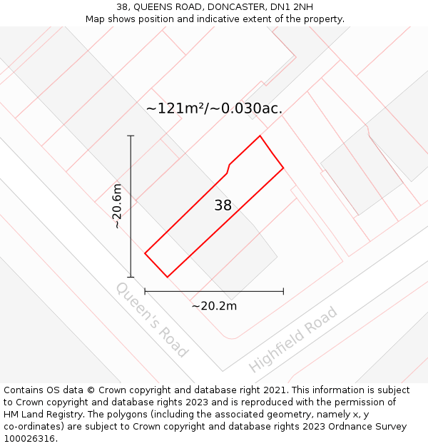 38, QUEENS ROAD, DONCASTER, DN1 2NH: Plot and title map
