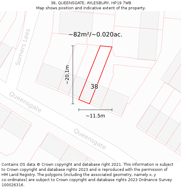 38, QUEENSGATE, AYLESBURY, HP19 7WB: Plot and title map