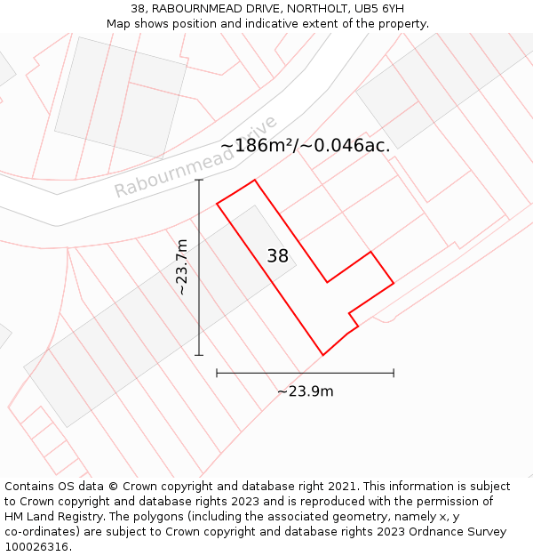 38, RABOURNMEAD DRIVE, NORTHOLT, UB5 6YH: Plot and title map