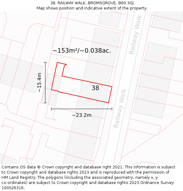 38, RAILWAY WALK, BROMSGROVE, B60 3GJ: Plot and title map
