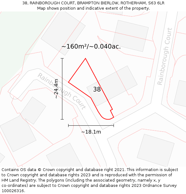 38, RAINBOROUGH COURT, BRAMPTON BIERLOW, ROTHERHAM, S63 6LR: Plot and title map