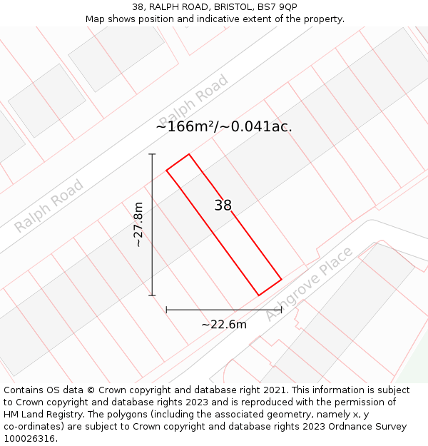 38, RALPH ROAD, BRISTOL, BS7 9QP: Plot and title map