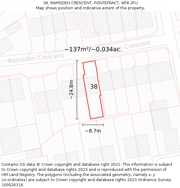38, RAMSDEN CRESCENT, PONTEFRACT, WF8 2FU: Plot and title map