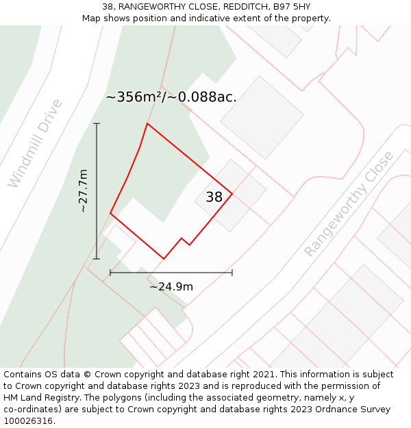 38, RANGEWORTHY CLOSE, REDDITCH, B97 5HY: Plot and title map