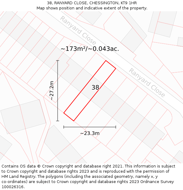 38, RANYARD CLOSE, CHESSINGTON, KT9 1HR: Plot and title map