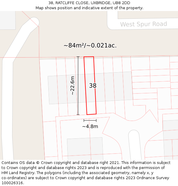 38, RATCLIFFE CLOSE, UXBRIDGE, UB8 2DD: Plot and title map