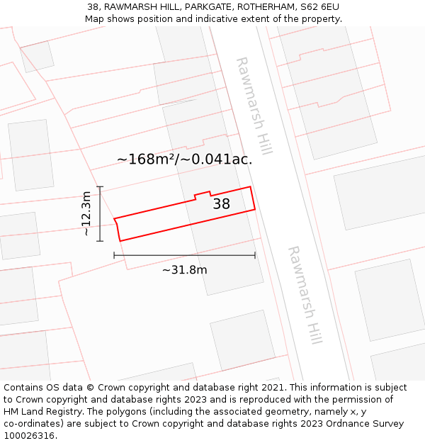 38, RAWMARSH HILL, PARKGATE, ROTHERHAM, S62 6EU: Plot and title map