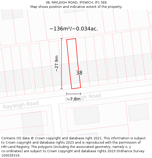 38, RAYLEIGH ROAD, IPSWICH, IP1 5EE: Plot and title map