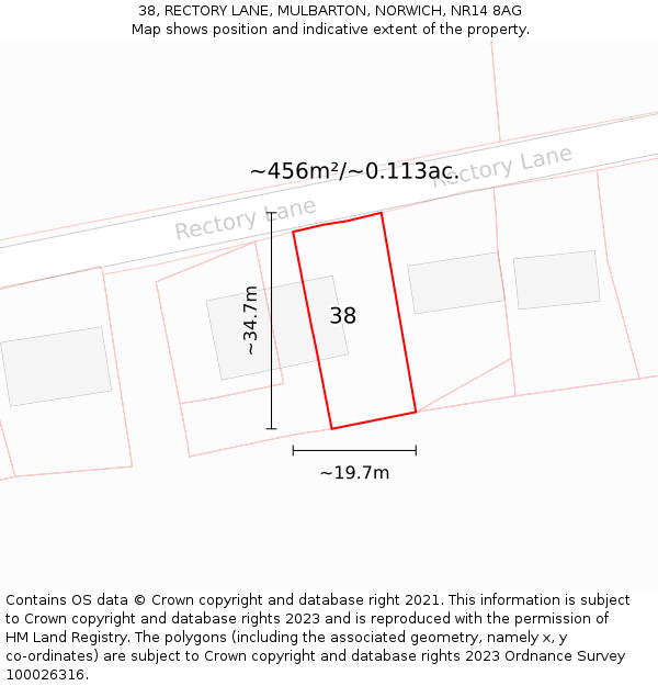 38, RECTORY LANE, MULBARTON, NORWICH, NR14 8AG: Plot and title map
