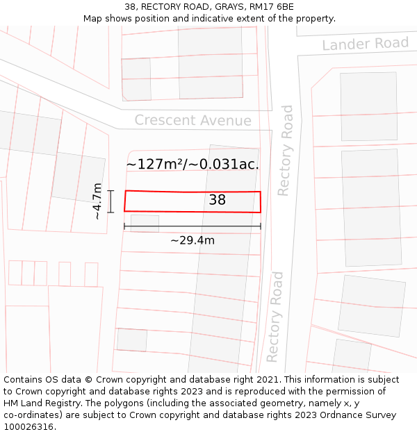 38, RECTORY ROAD, GRAYS, RM17 6BE: Plot and title map