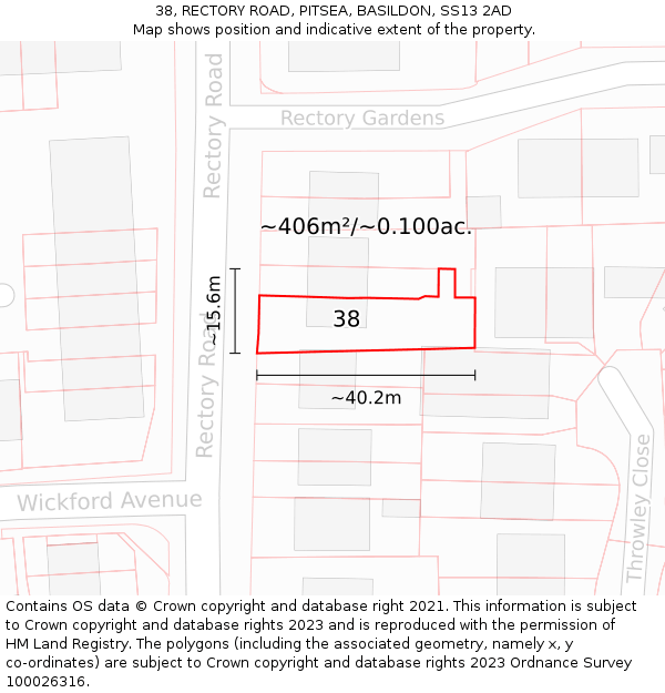 38, RECTORY ROAD, PITSEA, BASILDON, SS13 2AD: Plot and title map