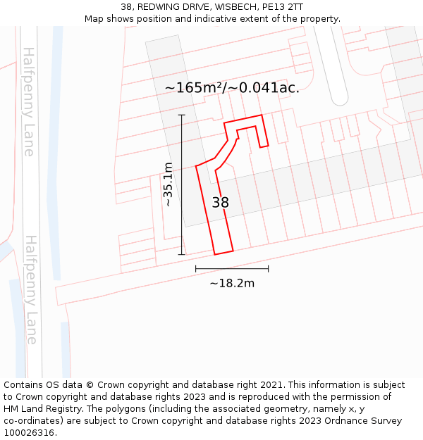 38, REDWING DRIVE, WISBECH, PE13 2TT: Plot and title map