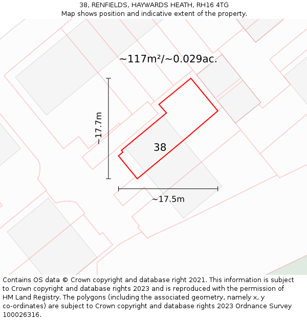 38, RENFIELDS, HAYWARDS HEATH, RH16 4TG: Plot and title map