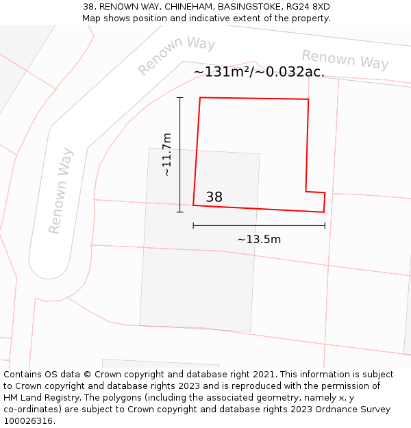 38, RENOWN WAY, CHINEHAM, BASINGSTOKE, RG24 8XD: Plot and title map
