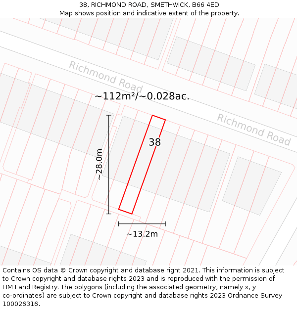 38, RICHMOND ROAD, SMETHWICK, B66 4ED: Plot and title map