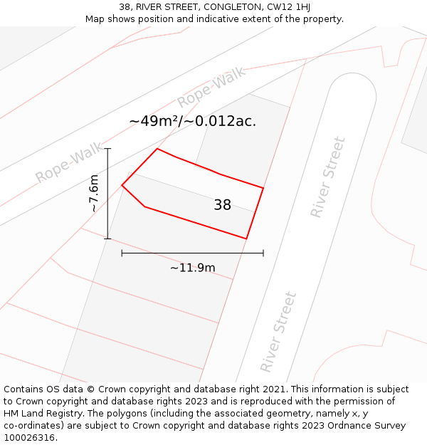 38, RIVER STREET, CONGLETON, CW12 1HJ: Plot and title map