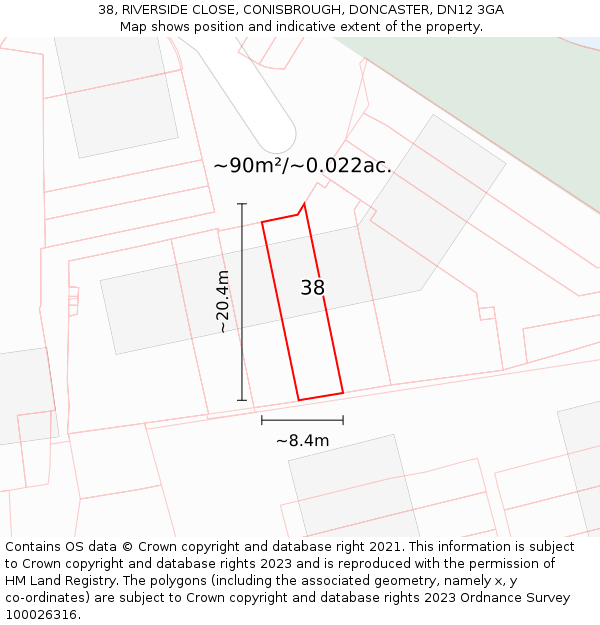 38, RIVERSIDE CLOSE, CONISBROUGH, DONCASTER, DN12 3GA: Plot and title map