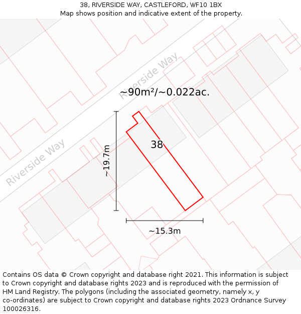 38, RIVERSIDE WAY, CASTLEFORD, WF10 1BX: Plot and title map