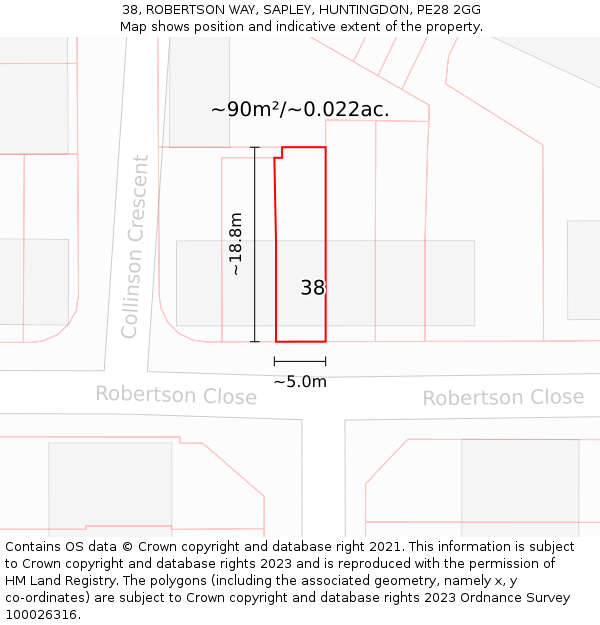 38, ROBERTSON WAY, SAPLEY, HUNTINGDON, PE28 2GG: Plot and title map